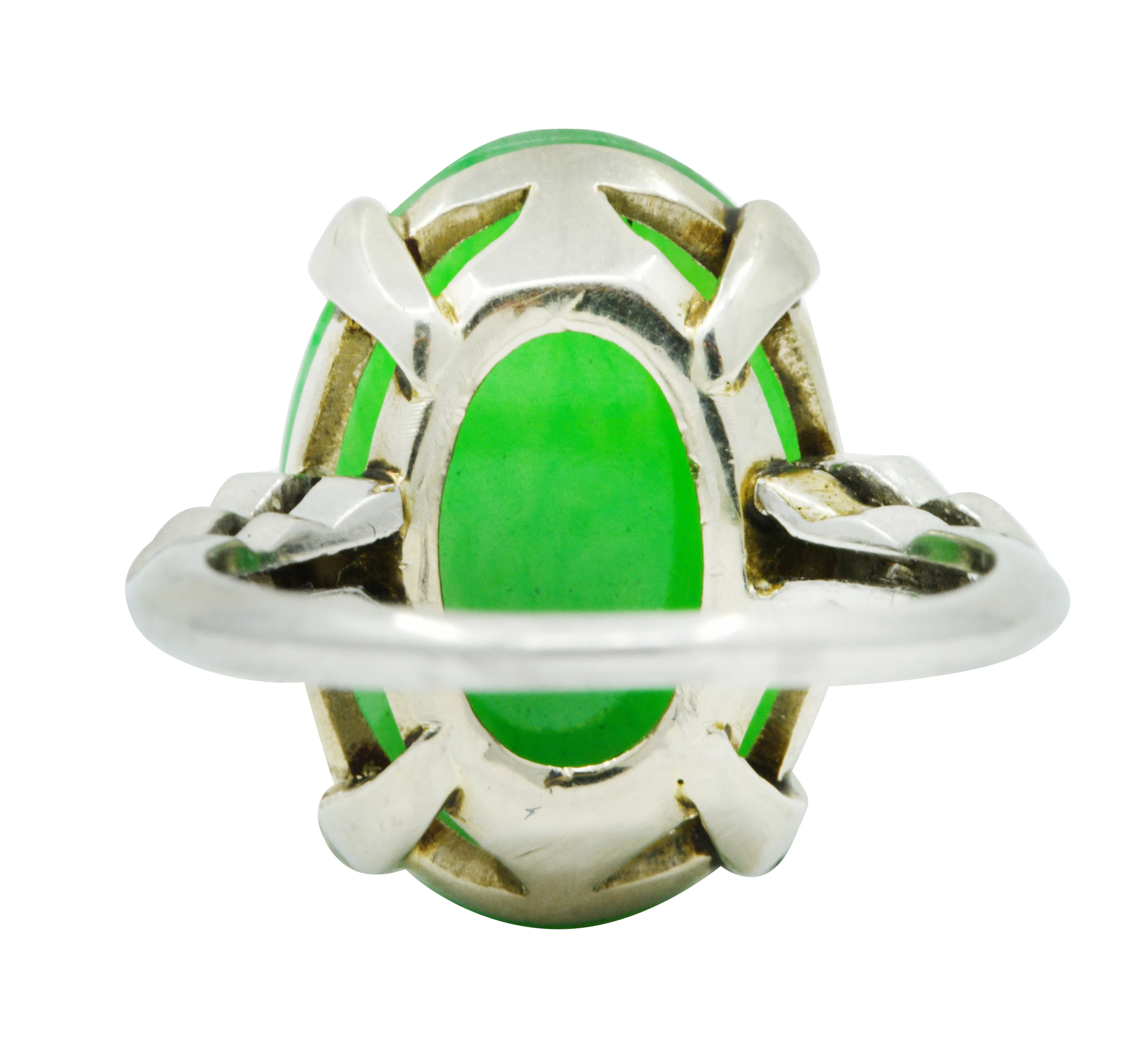 Art Deco Jadeite Jade Diamond Platinum Cabochon Ring GIA