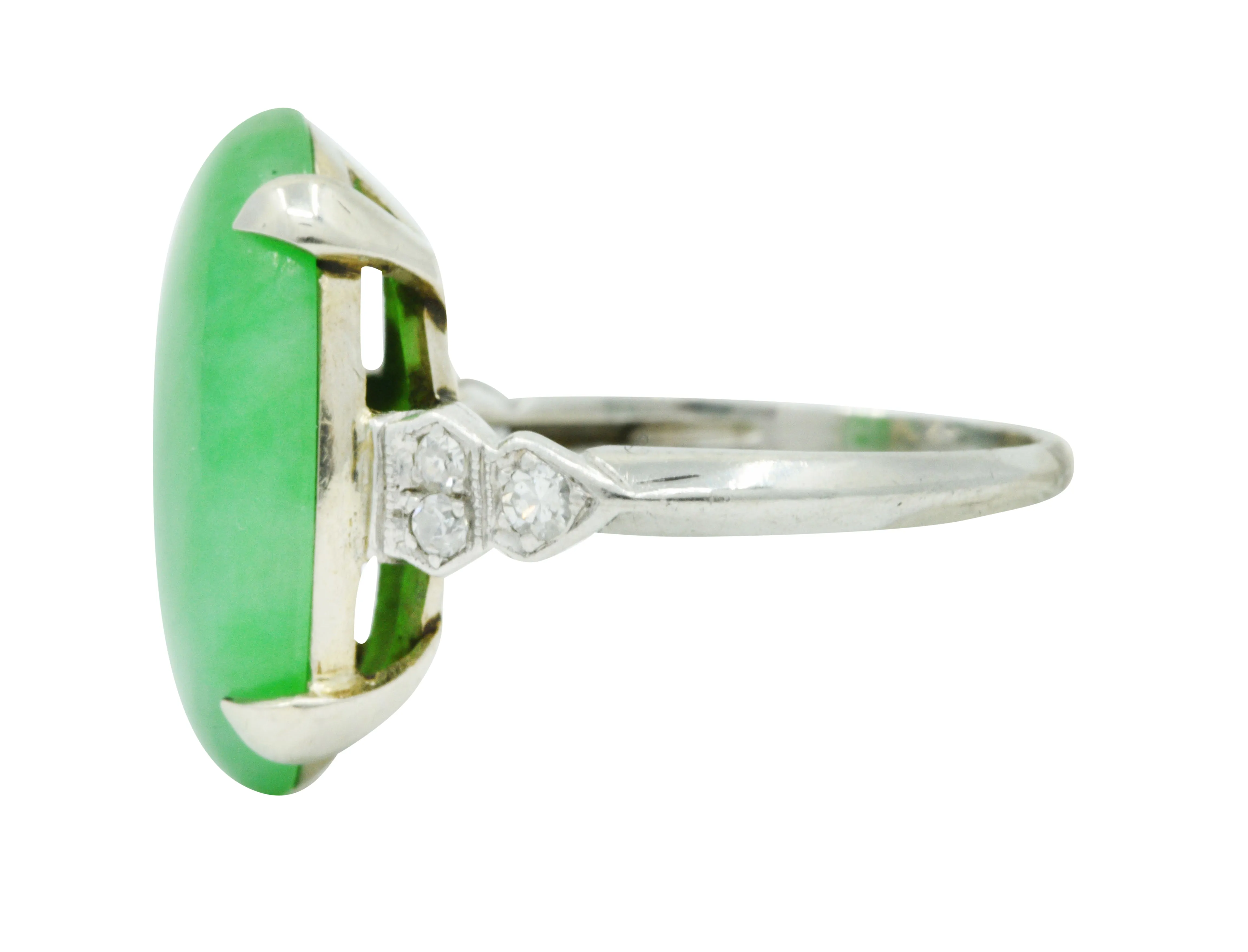 Art Deco Jadeite Jade Diamond Platinum Cabochon Ring GIA