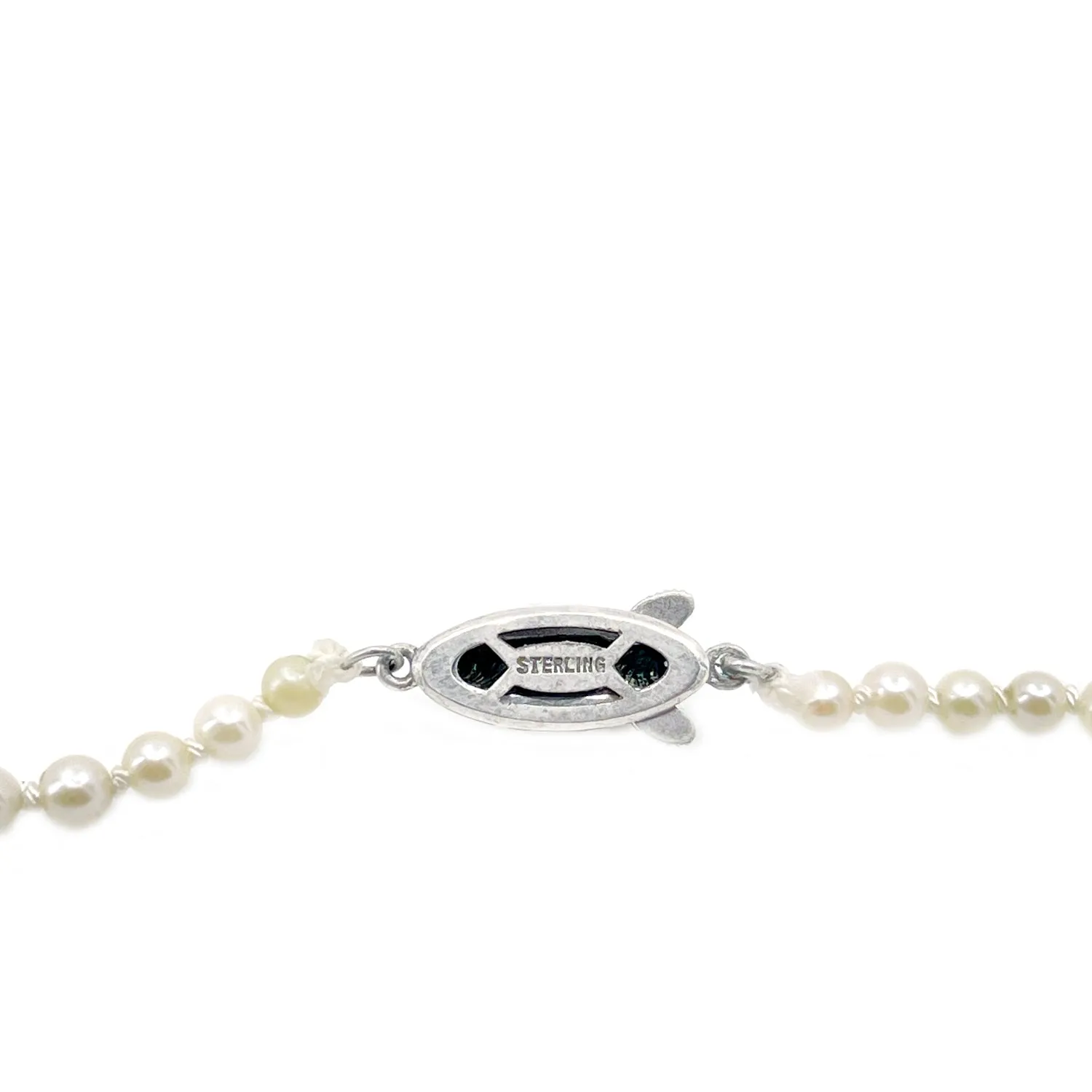 Art Deco Japanese Saltwater Cultured Akoya Pearl Graduated Necklace - Sterling Silver 21.50 Inch