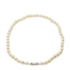 Art Deco Japanese Saltwater Cultured Akoya Pearl Necklace - 18K White Gold 16 Inch
