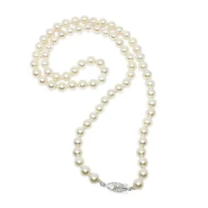 Art Deco Japanese Saltwater Cultured Akoya Pearl Necklace - Sterling Silver 24 Inch