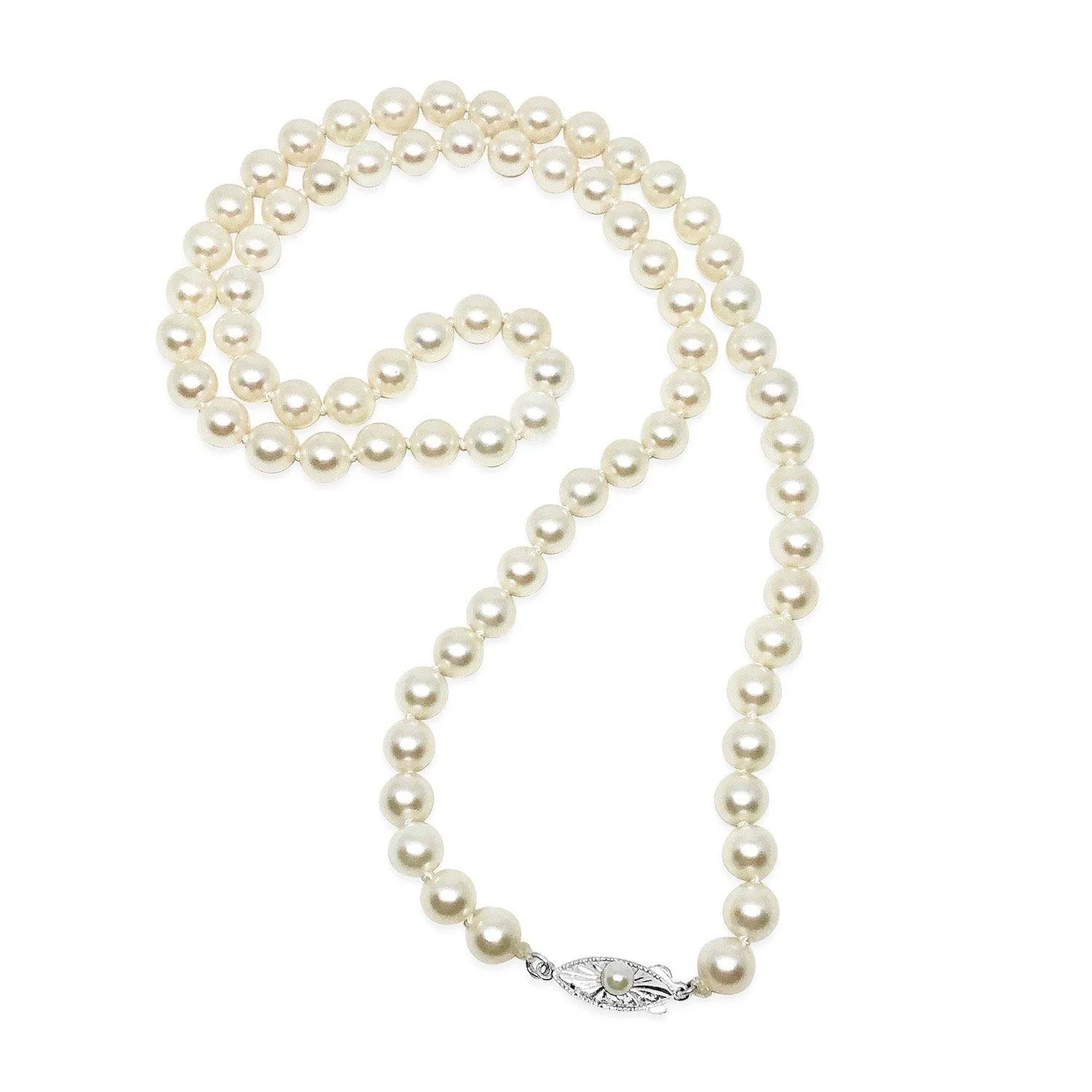 Art Deco Japanese Saltwater Cultured Akoya Pearl Necklace - Sterling Silver 24 Inch