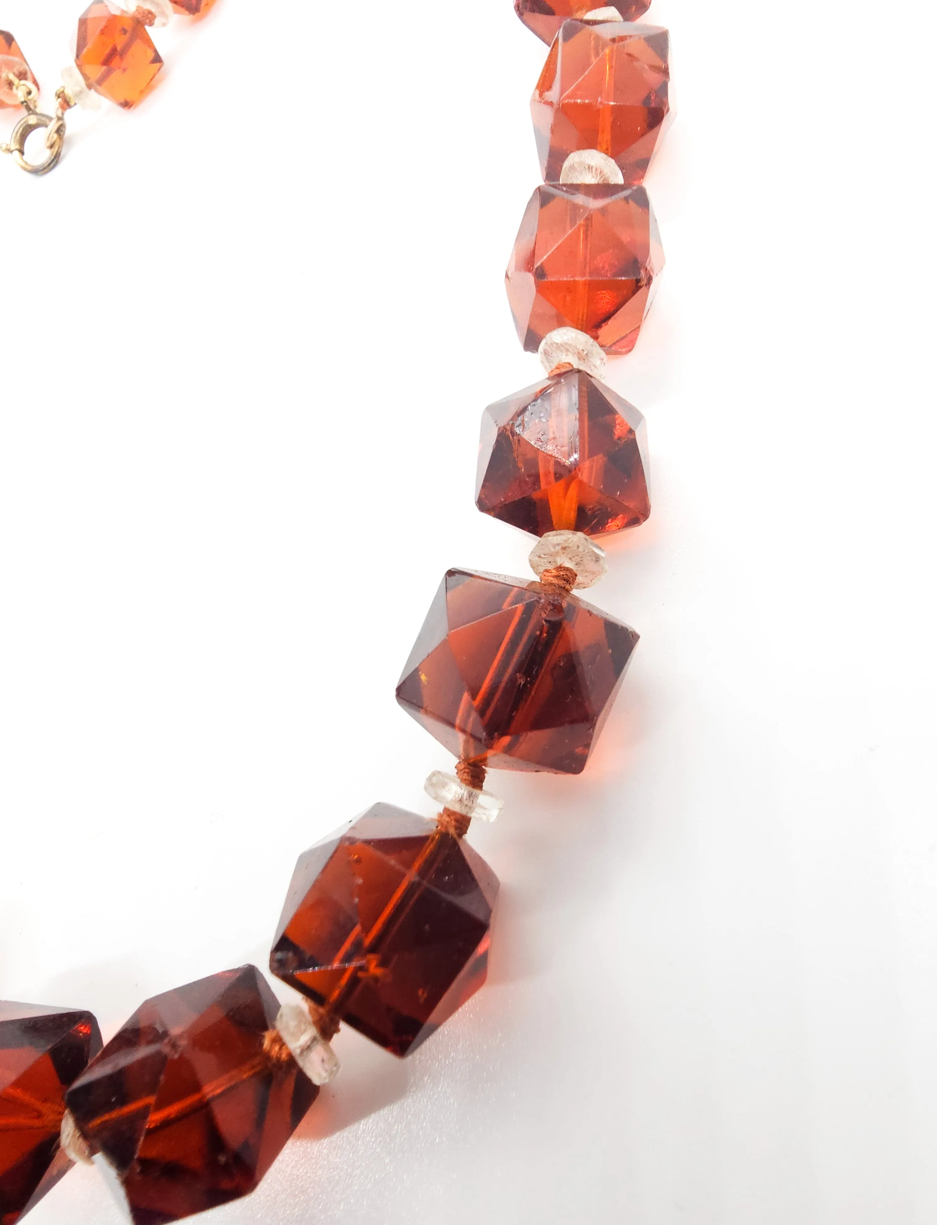 Art Deco Lead Crystal Czech glass Root Beer Brown gold filled beaded antique necklace