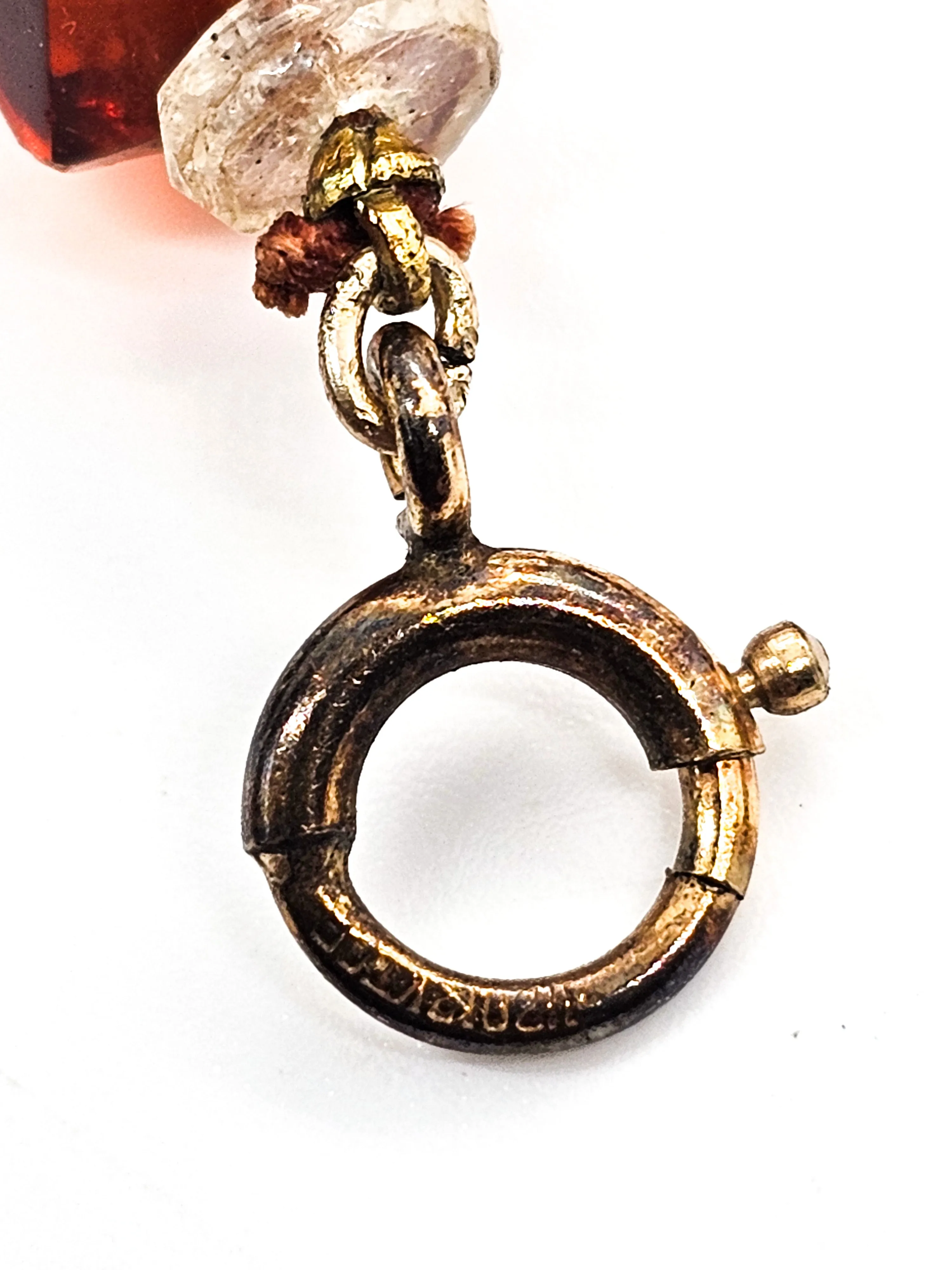 Art Deco Lead Crystal Czech glass Root Beer Brown gold filled beaded antique necklace