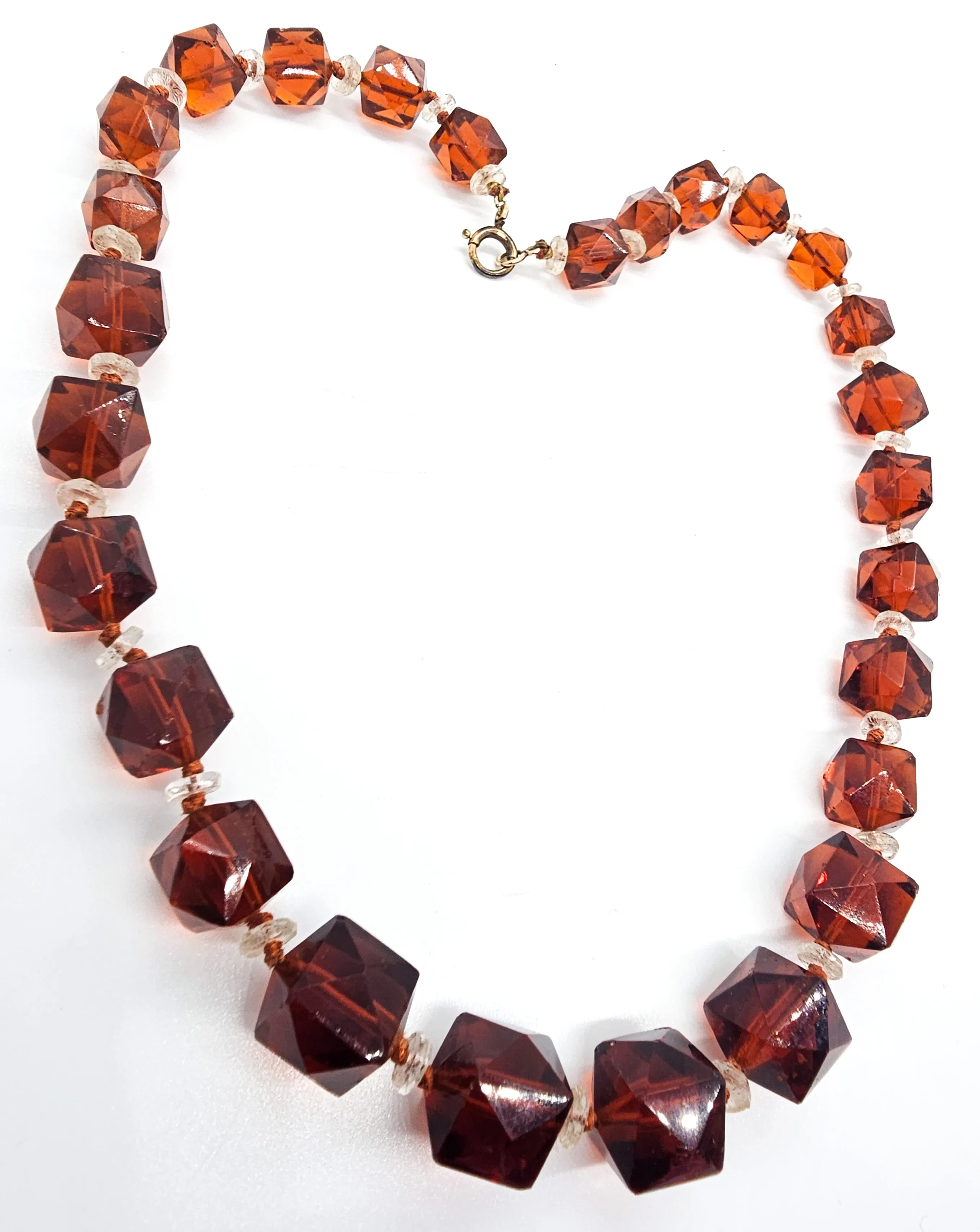 Art Deco Lead Crystal Czech glass Root Beer Brown gold filled beaded antique necklace