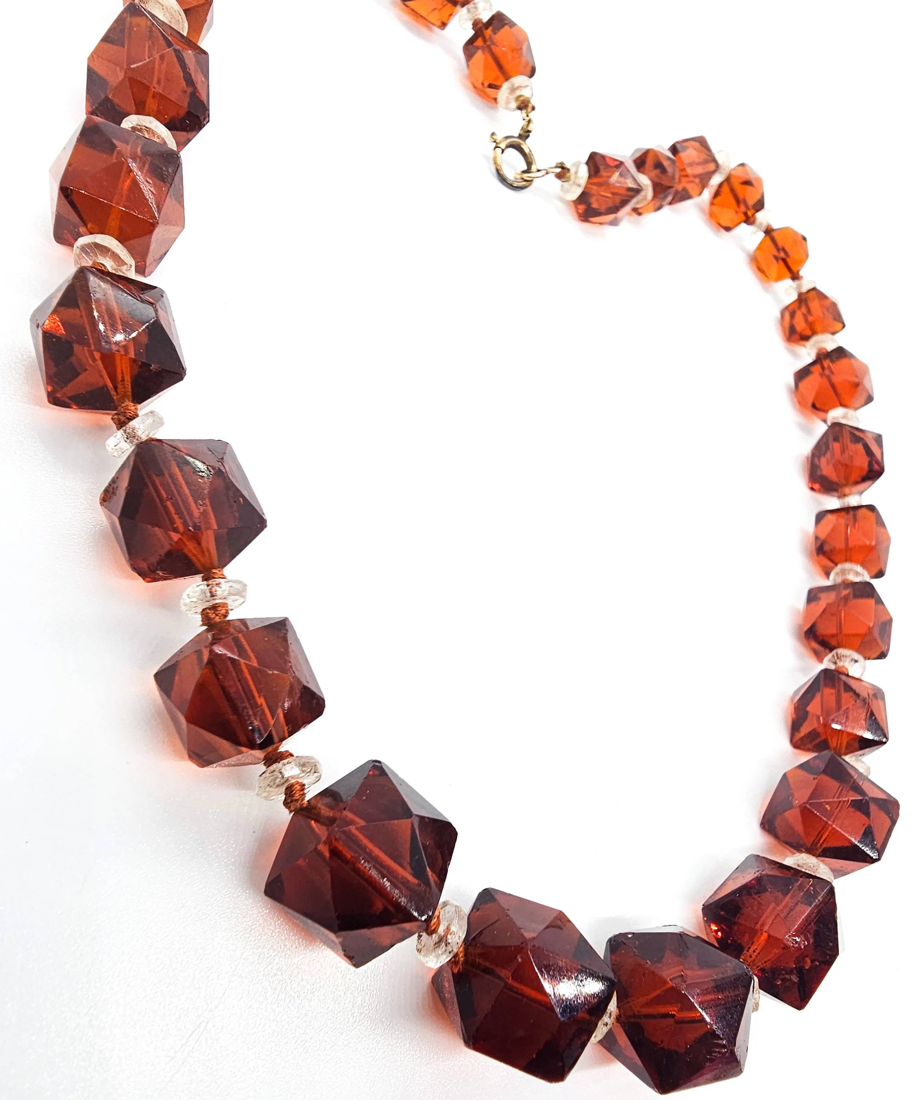 Art Deco Lead Crystal Czech glass Root Beer Brown gold filled beaded antique necklace