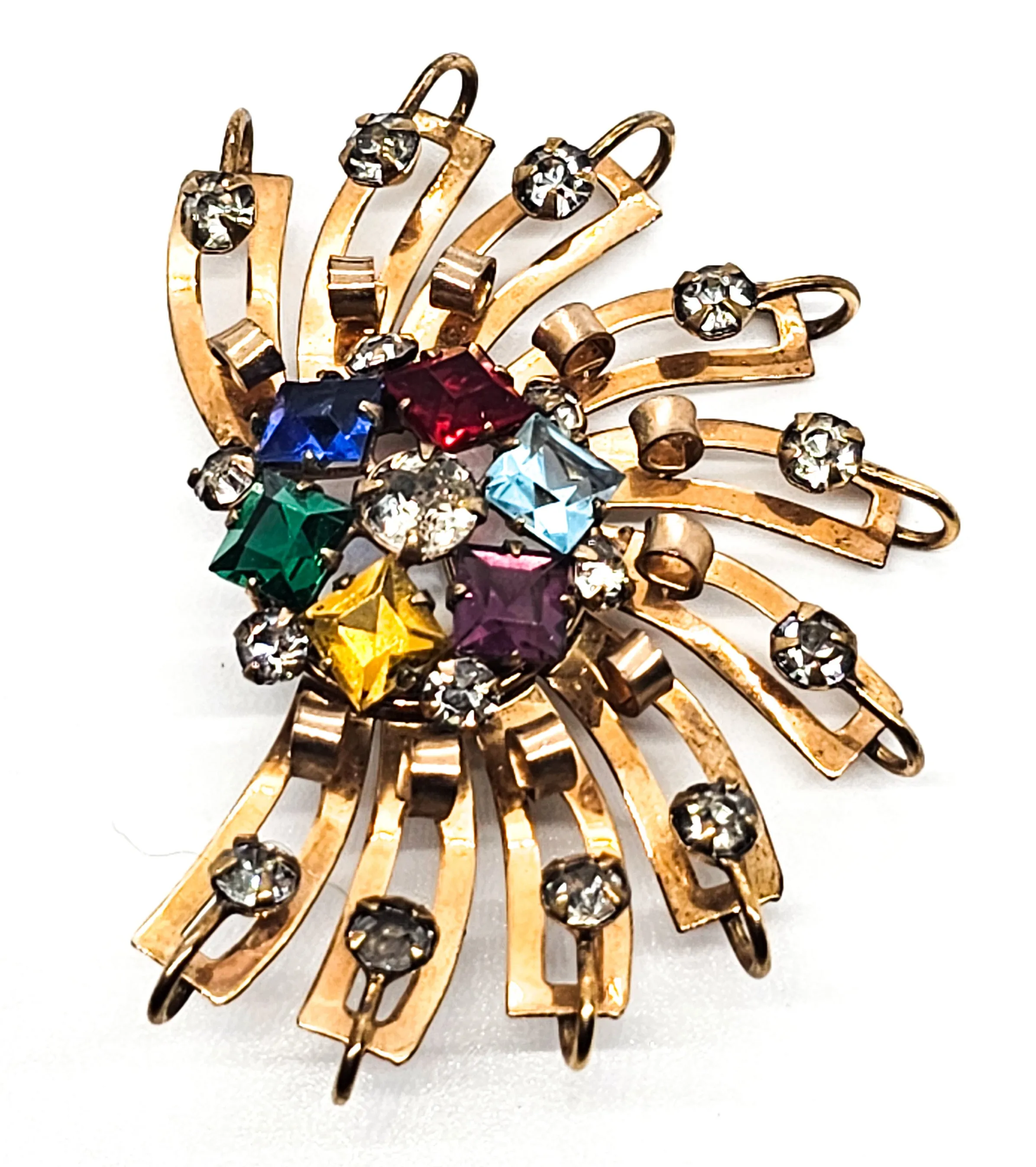 Art Deco M & S 12k gold filled Atomic fruit salad vintage pendant brooch