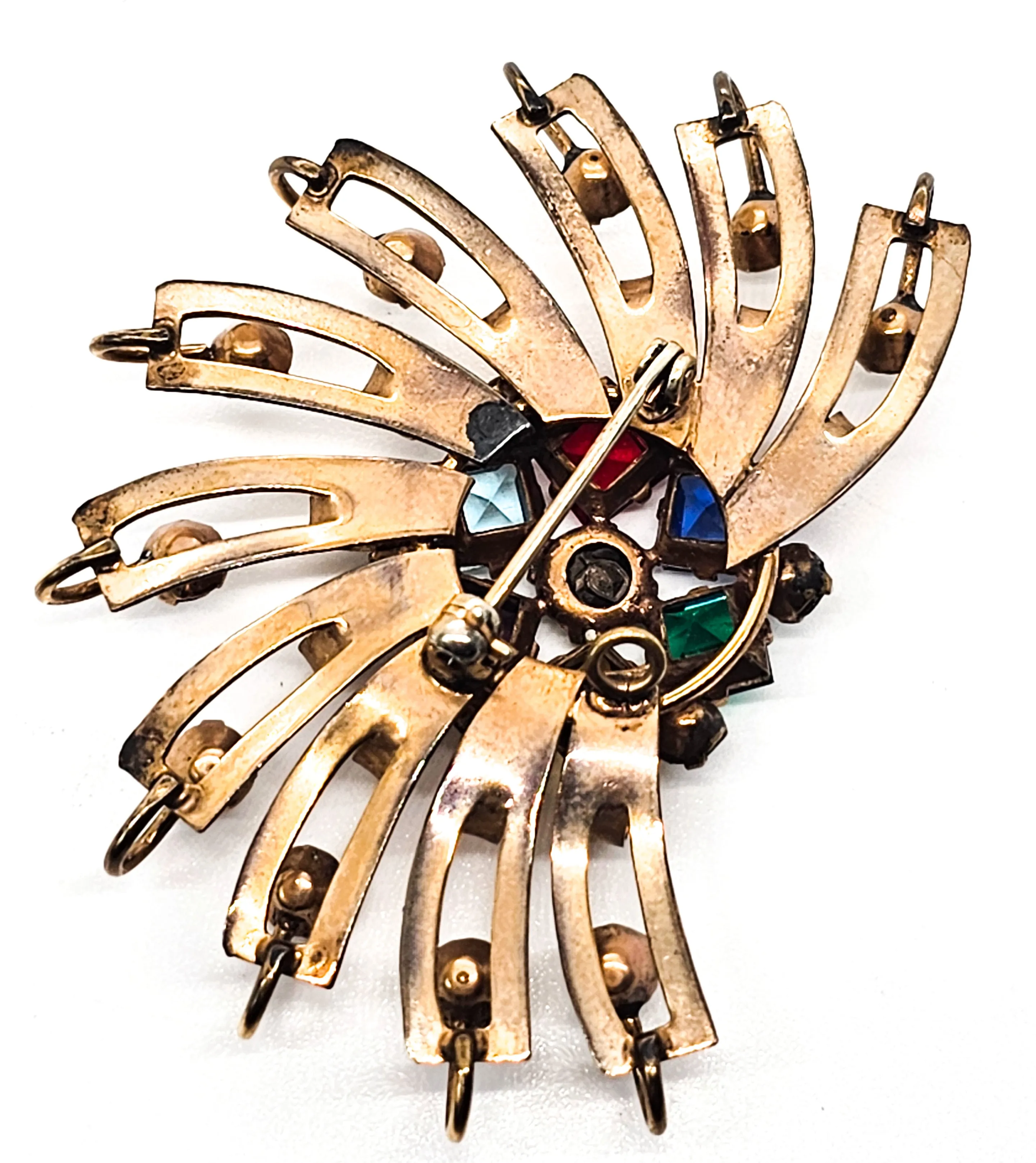 Art Deco M & S 12k gold filled Atomic fruit salad vintage pendant brooch