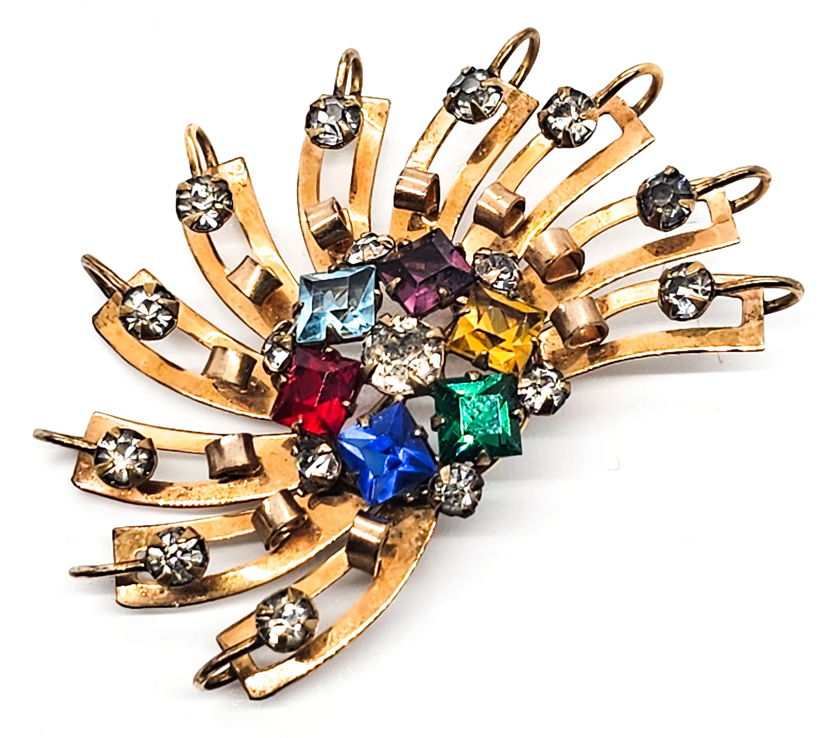 Art Deco M & S 12k gold filled Atomic fruit salad vintage pendant brooch
