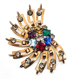 Art Deco M & S 12k gold filled Atomic fruit salad vintage pendant brooch
