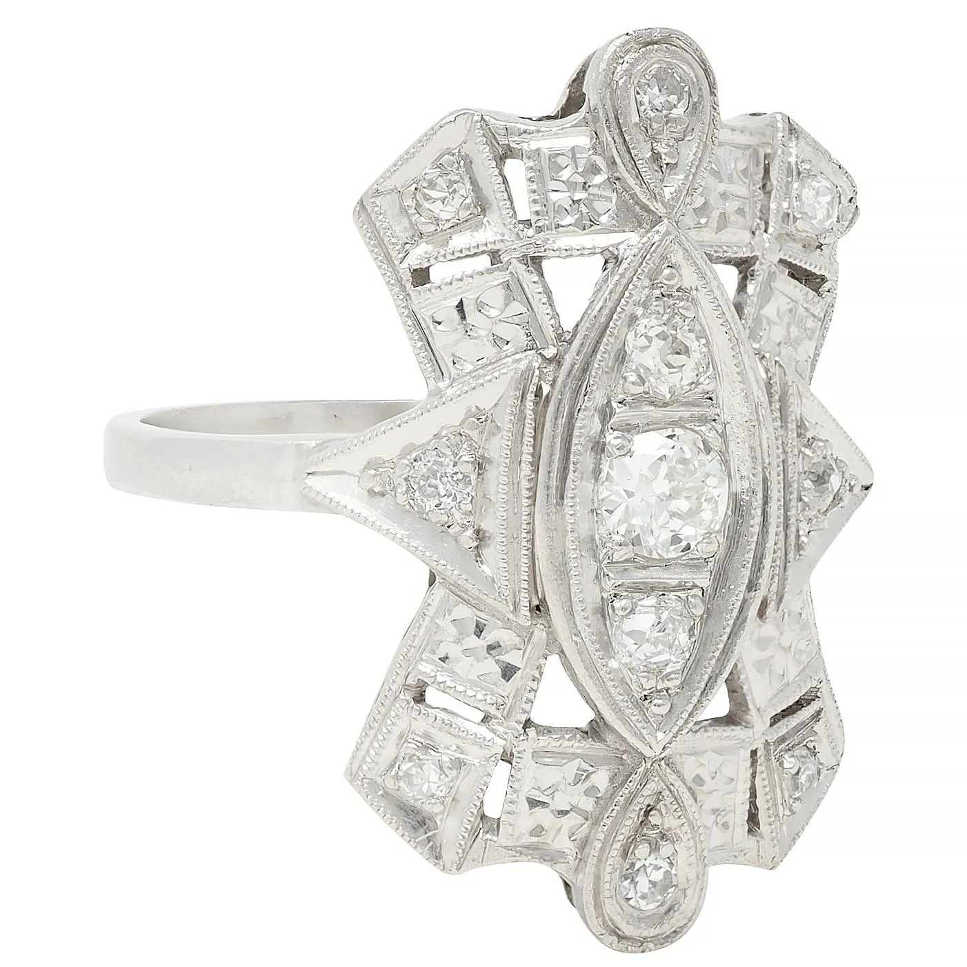 Art Deco Old European Diamond Platinum Vintage Geometric Dinner Ring
