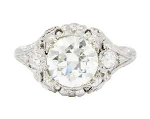 Art Deco Ornate 2.09 CTW Diamond Platinum Floral Engagement Ring