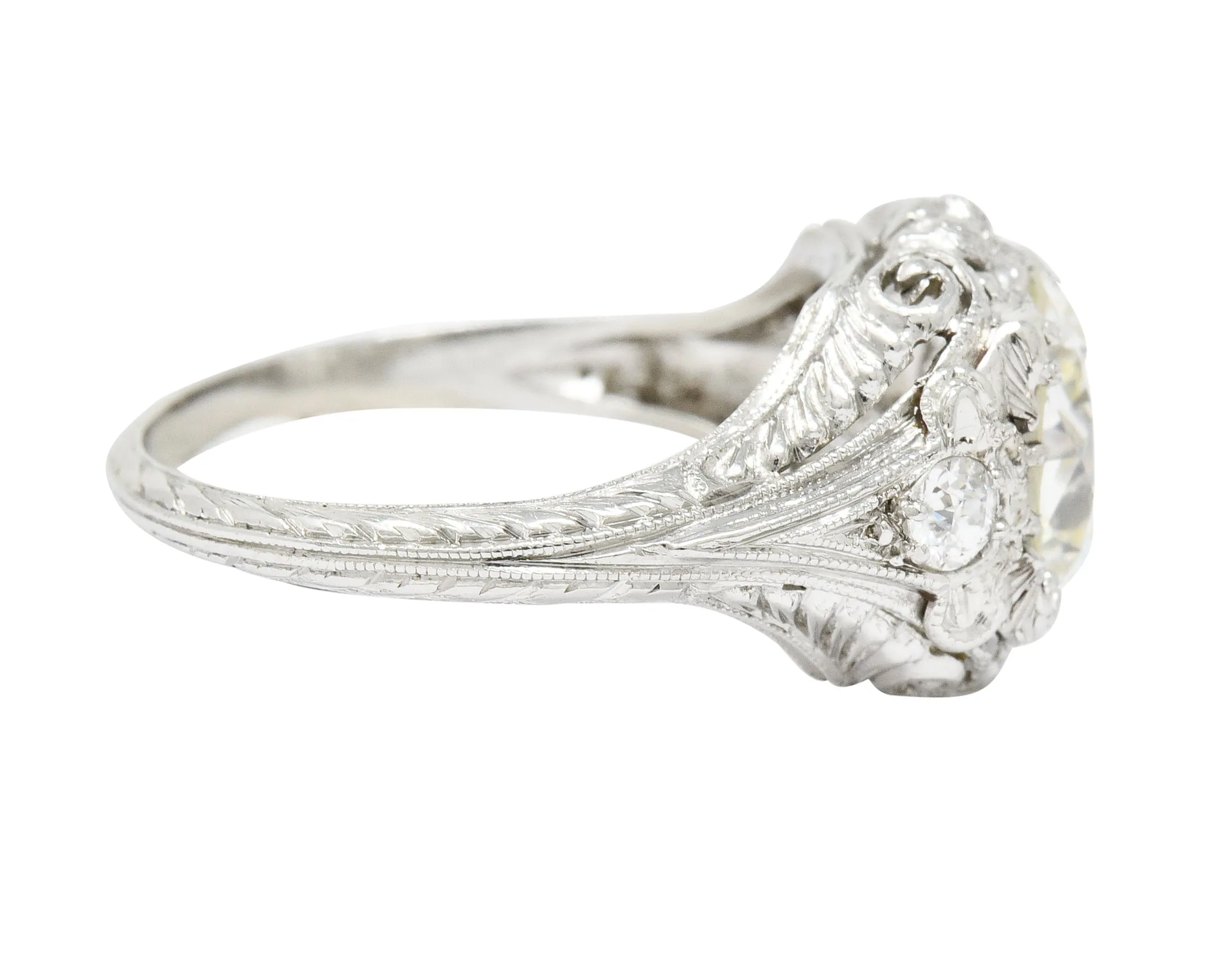 Art Deco Ornate 2.09 CTW Diamond Platinum Floral Engagement Ring