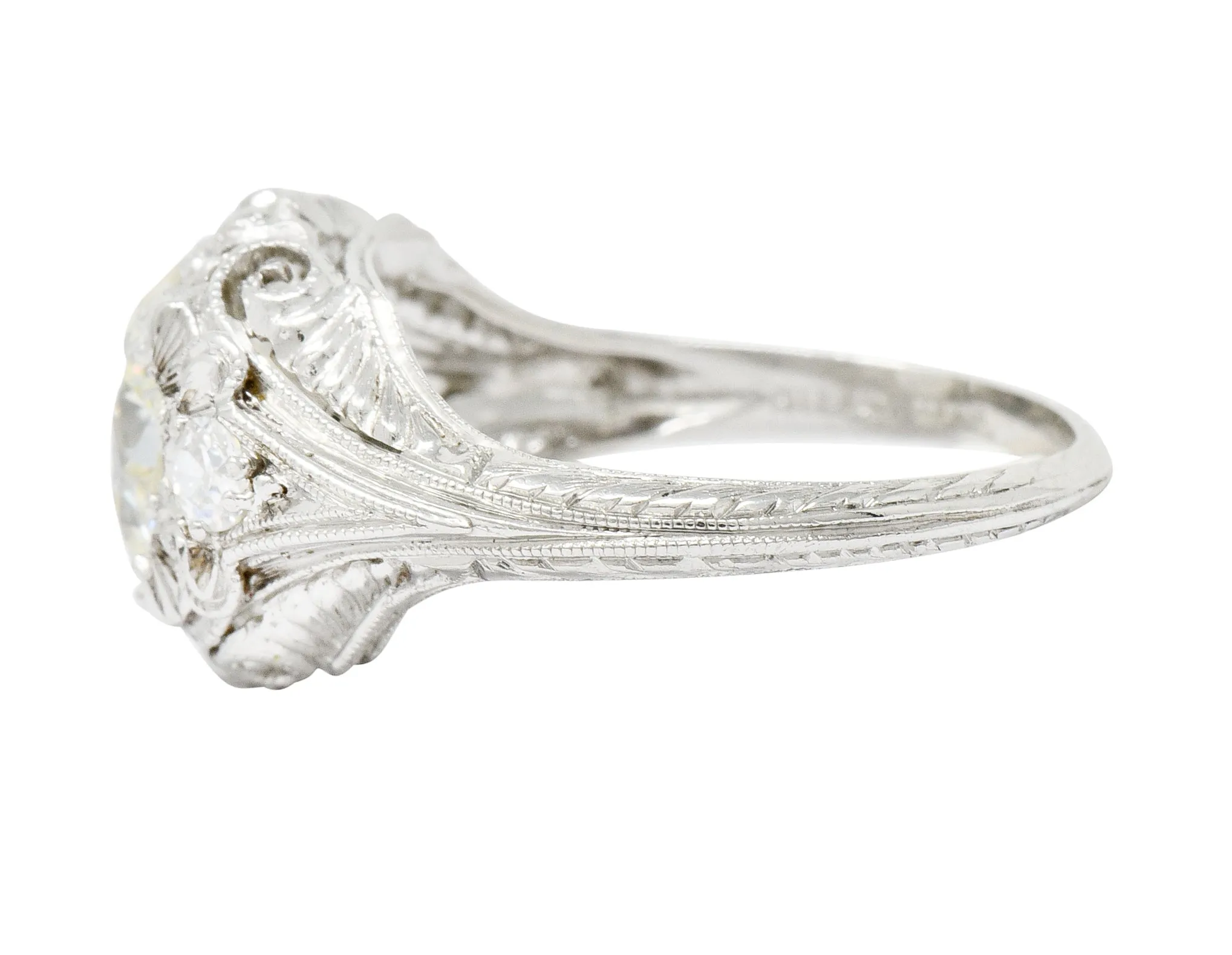 Art Deco Ornate 2.09 CTW Diamond Platinum Floral Engagement Ring