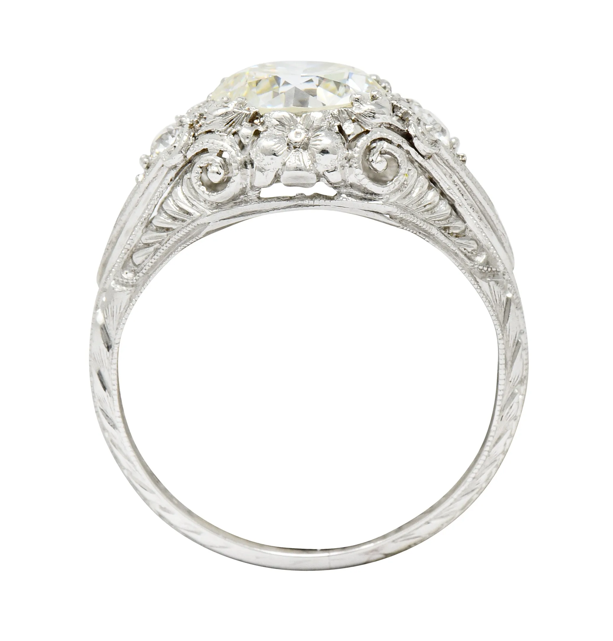 Art Deco Ornate 2.09 CTW Diamond Platinum Floral Engagement Ring
