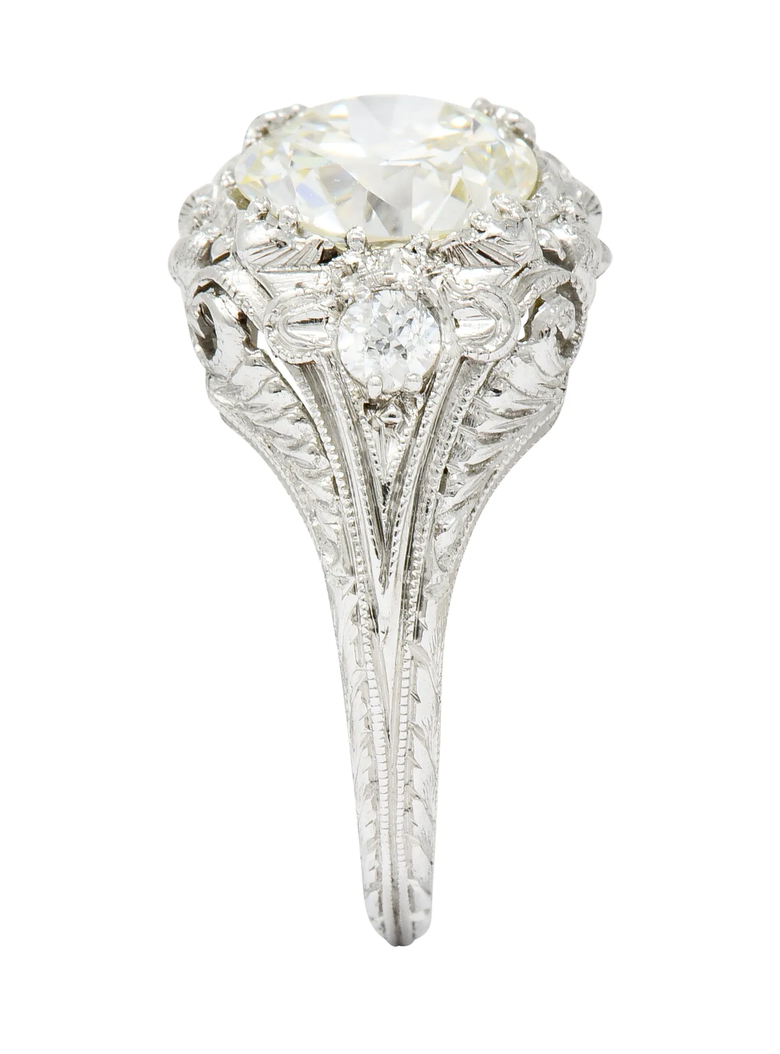 Art Deco Ornate 2.09 CTW Diamond Platinum Floral Engagement Ring