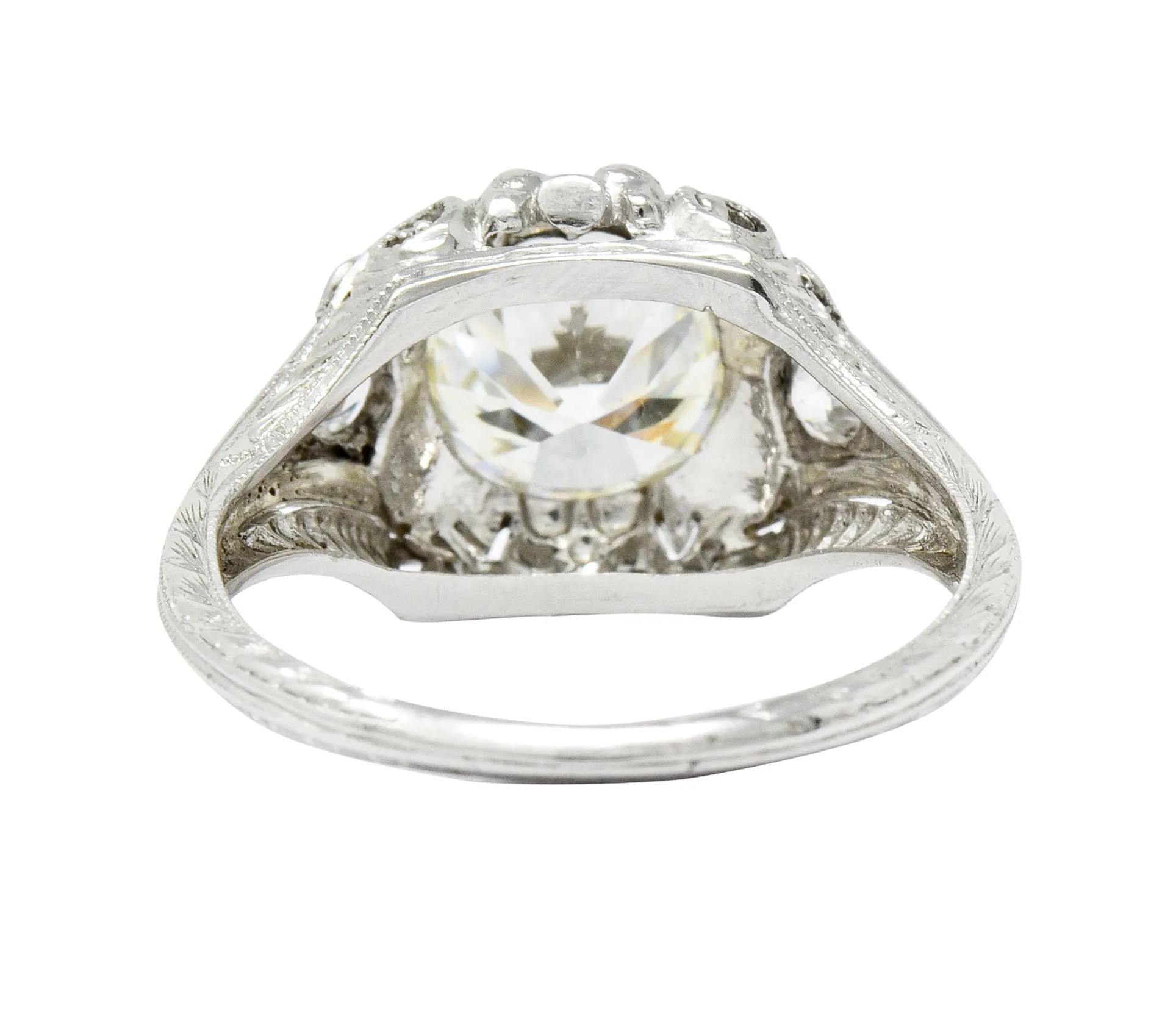 Art Deco Ornate 2.09 CTW Diamond Platinum Floral Engagement Ring
