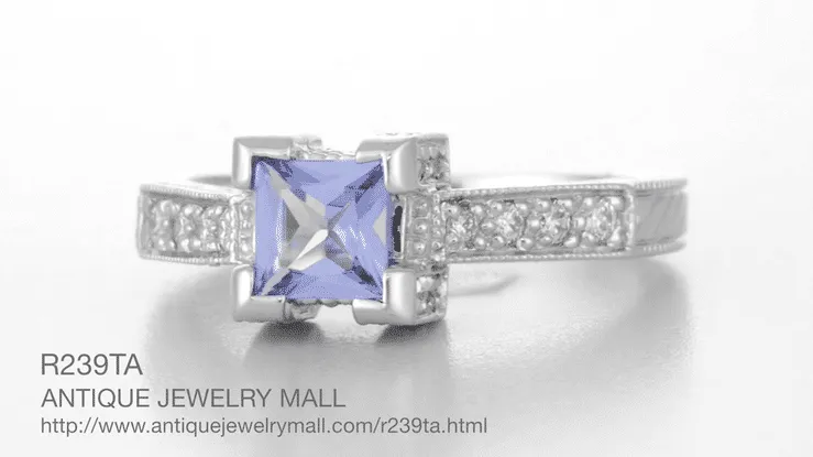 Art Deco Platinum 1/2 Carat Square Tanzanite and Diamond Engagement Ring