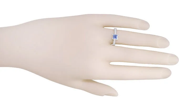 Art Deco Platinum 1/2 Carat Square Tanzanite and Diamond Engagement Ring