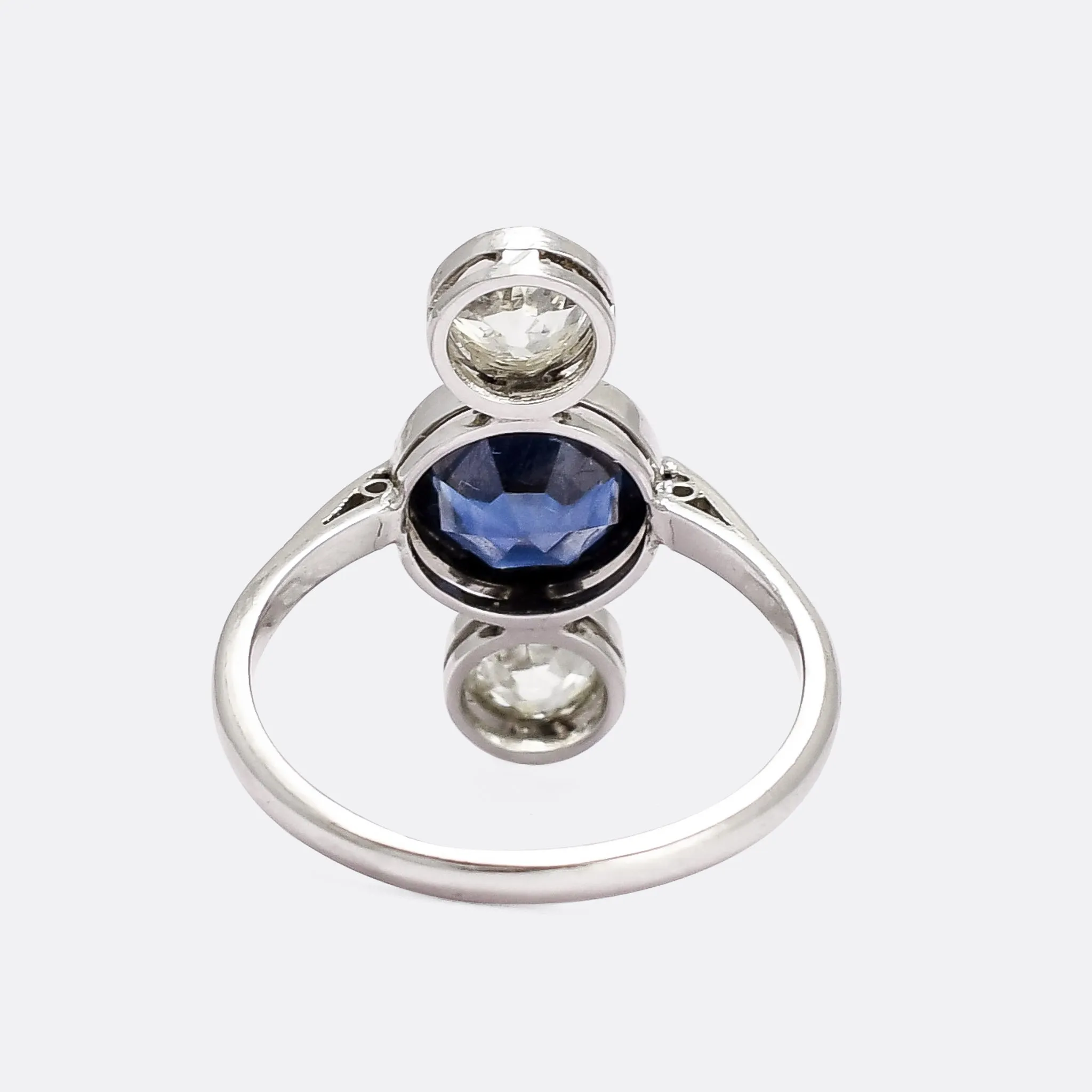Art Deco Sapphire & Diamond North-South Trilogy Ring