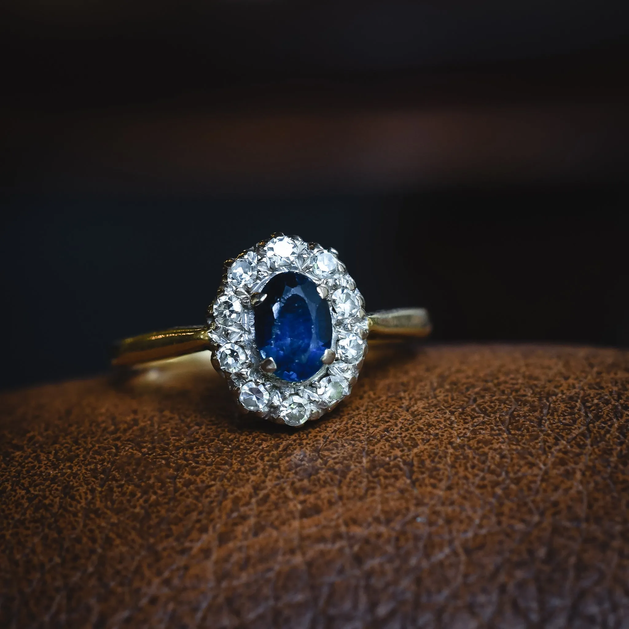 Art Deco Sapphire & Diamond Oval Cluster Ring