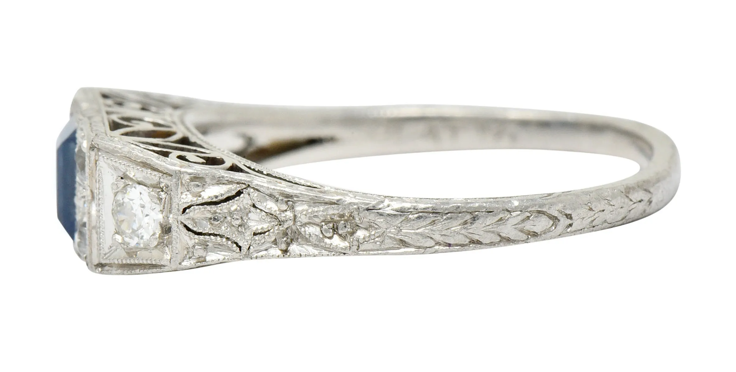 Art Deco Sapphire Diamond Platinum Filigree Band Ring