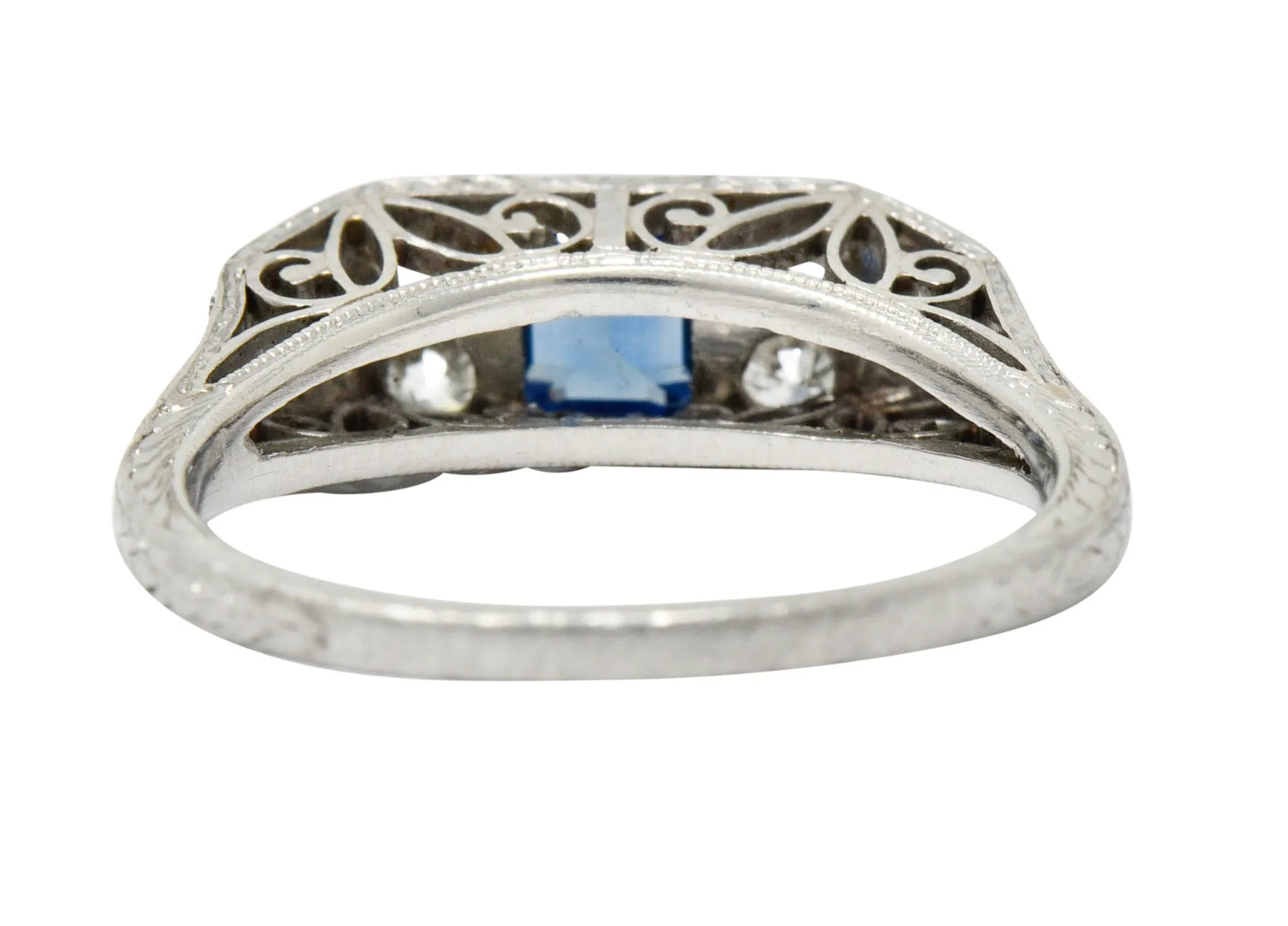 Art Deco Sapphire Diamond Platinum Filigree Band Ring