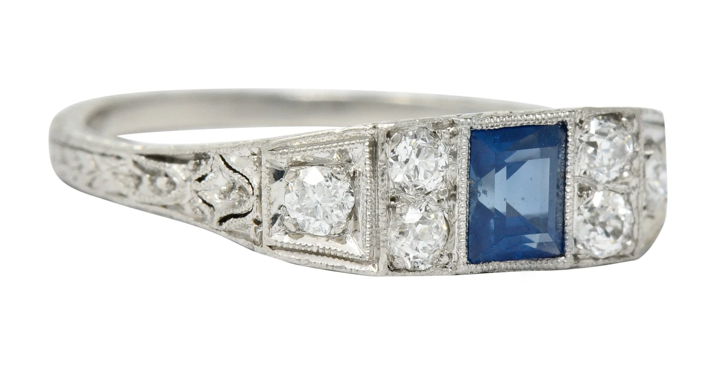 Art Deco Sapphire Diamond Platinum Filigree Band Ring