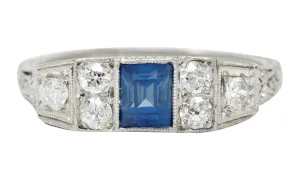 Art Deco Sapphire Diamond Platinum Filigree Band Ring