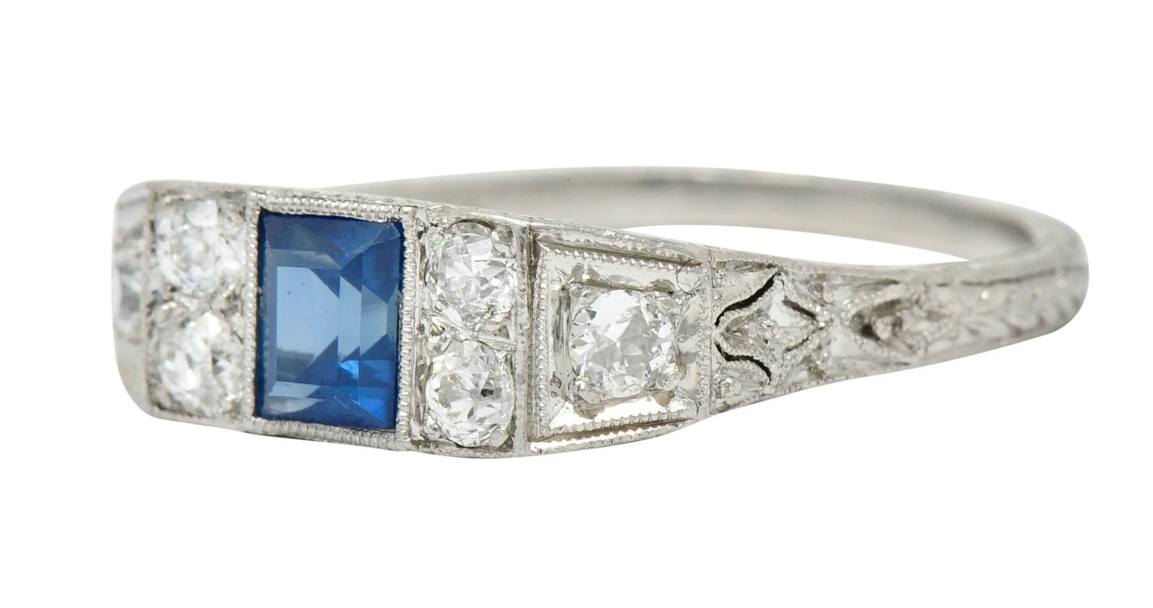 Art Deco Sapphire Diamond Platinum Filigree Band Ring