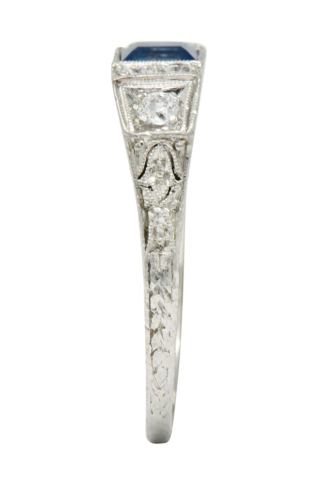 Art Deco Sapphire Diamond Platinum Filigree Band Ring