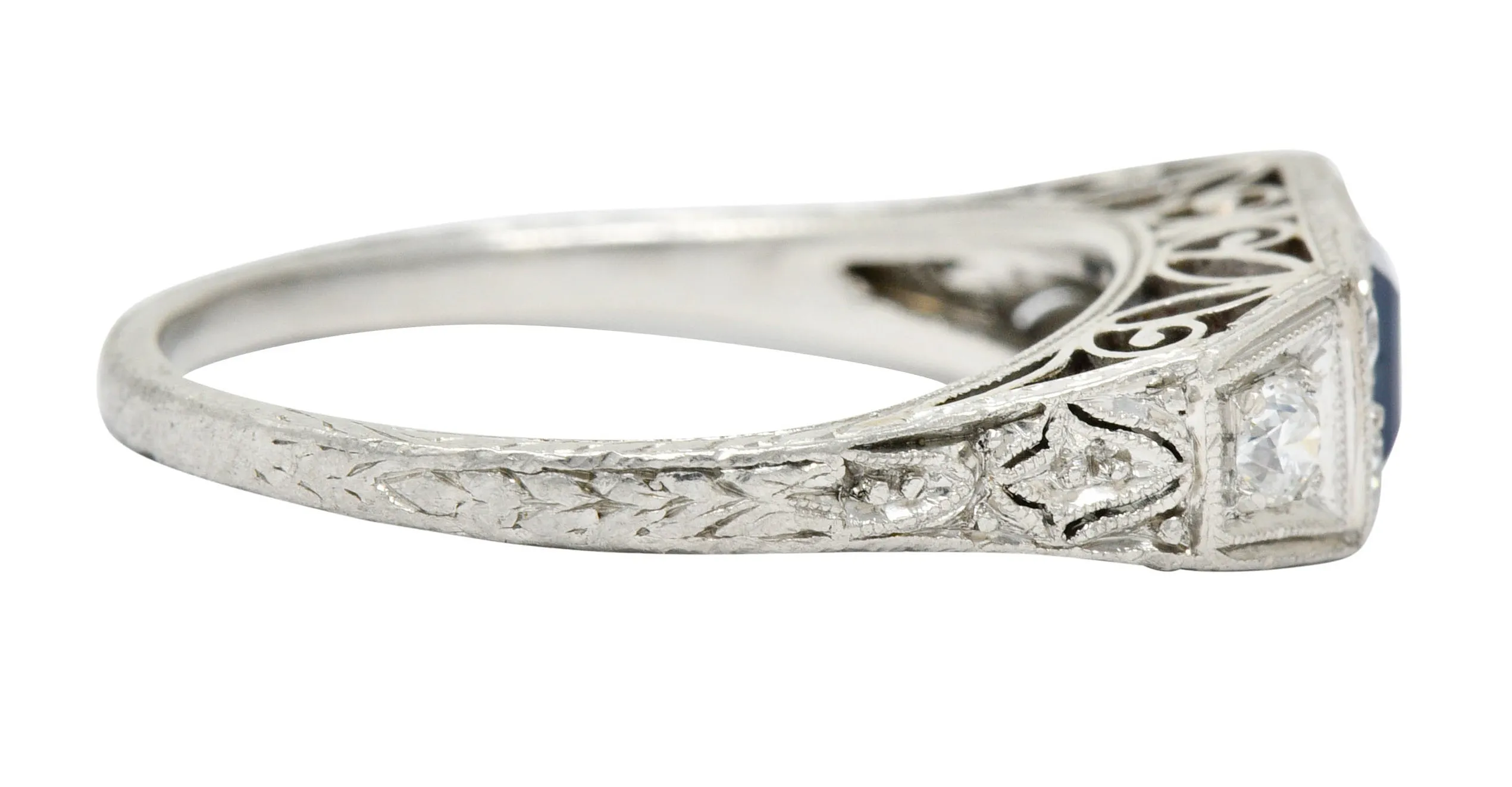 Art Deco Sapphire Diamond Platinum Filigree Band Ring