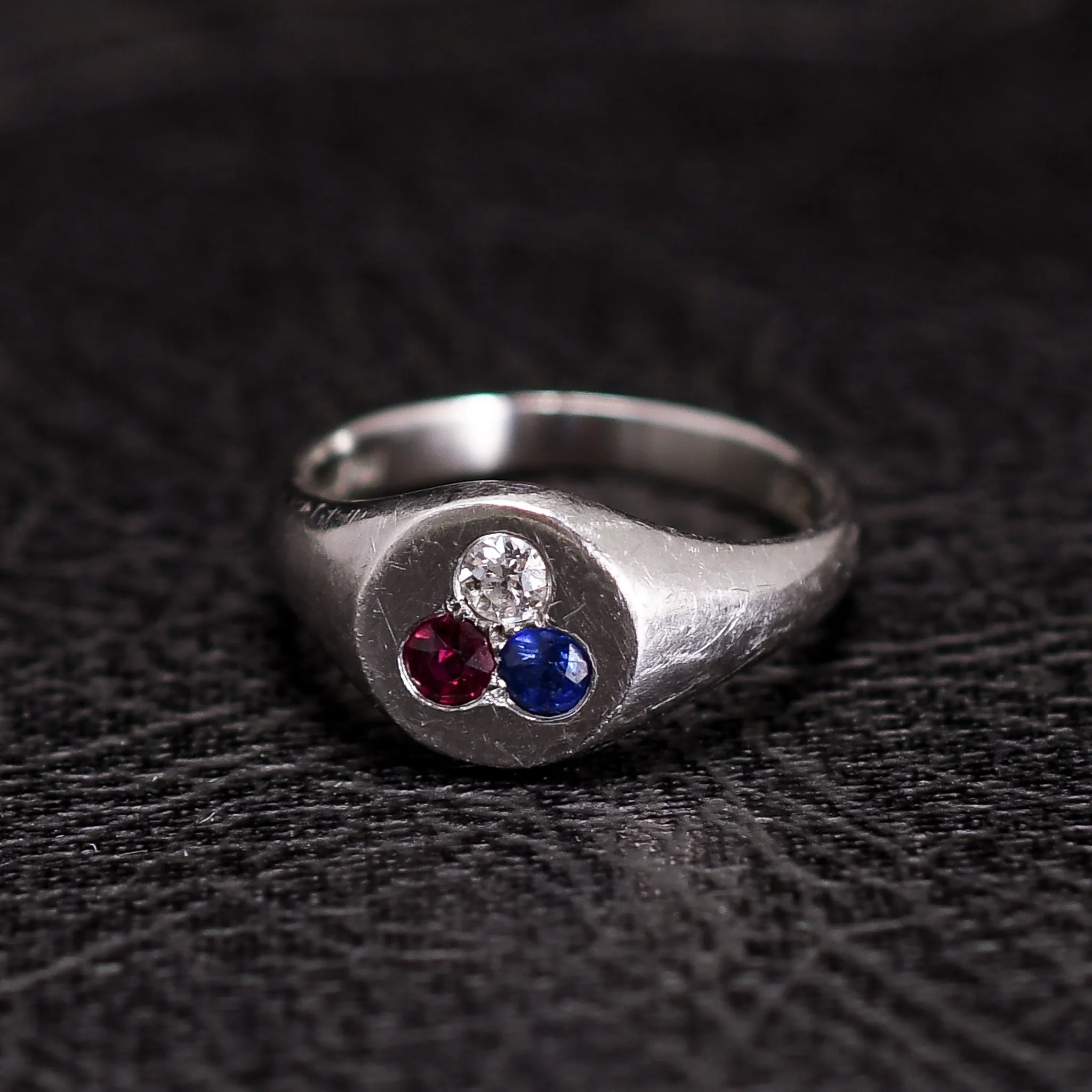 Art Deco Three Stone Signet Ring