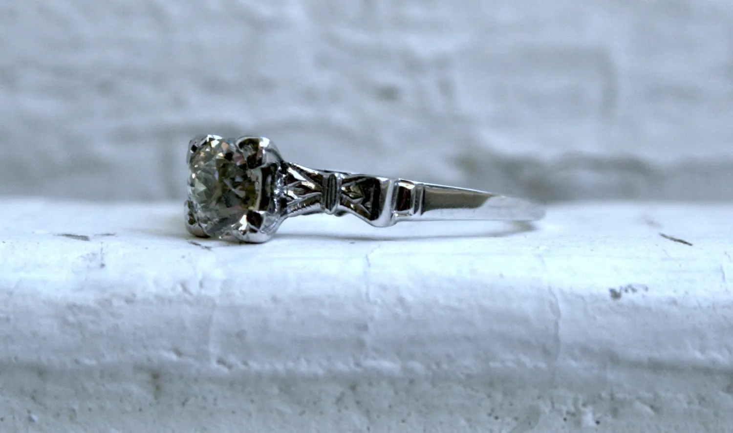 Art Deco Vintage 14K White Gold Diamond Solitaire Engagement Ring - 0.70ct
