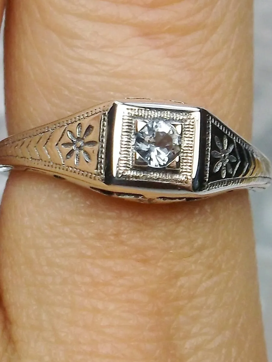 Art Deco Wedding Ring, Blue Topaz or Aquamarine #D155