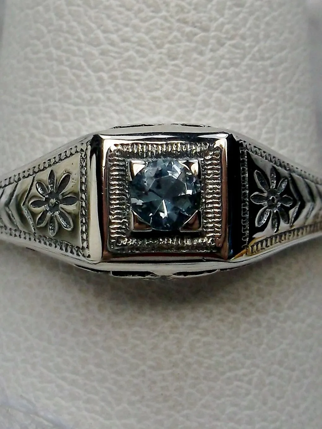 Art Deco Wedding Ring, Blue Topaz or Aquamarine #D155