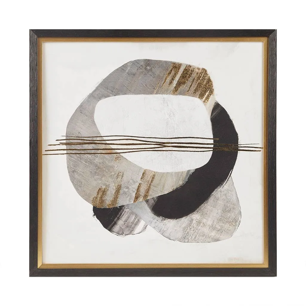 Auric Beam Abstract Neutral Framed Wall Art with Gold Foil