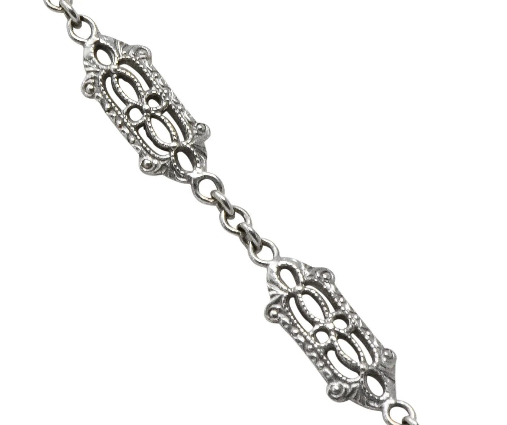 Balogh Art Deco Camphor Glass Diamond 14 Karat White Gold Necklace