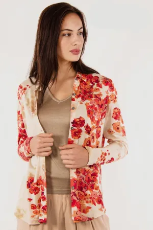 Beige & Orange Floral Silk Sweater