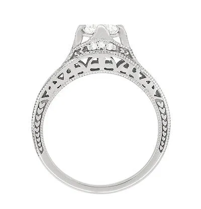 Belnord Art Deco Filigree Diamond Wheat Engraved Engagement Ring Semimount in Platinum