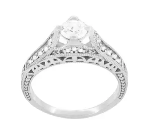 Belnord Art Deco Filigree Diamond Wheat Engraved Engagement Ring Semimount in Platinum