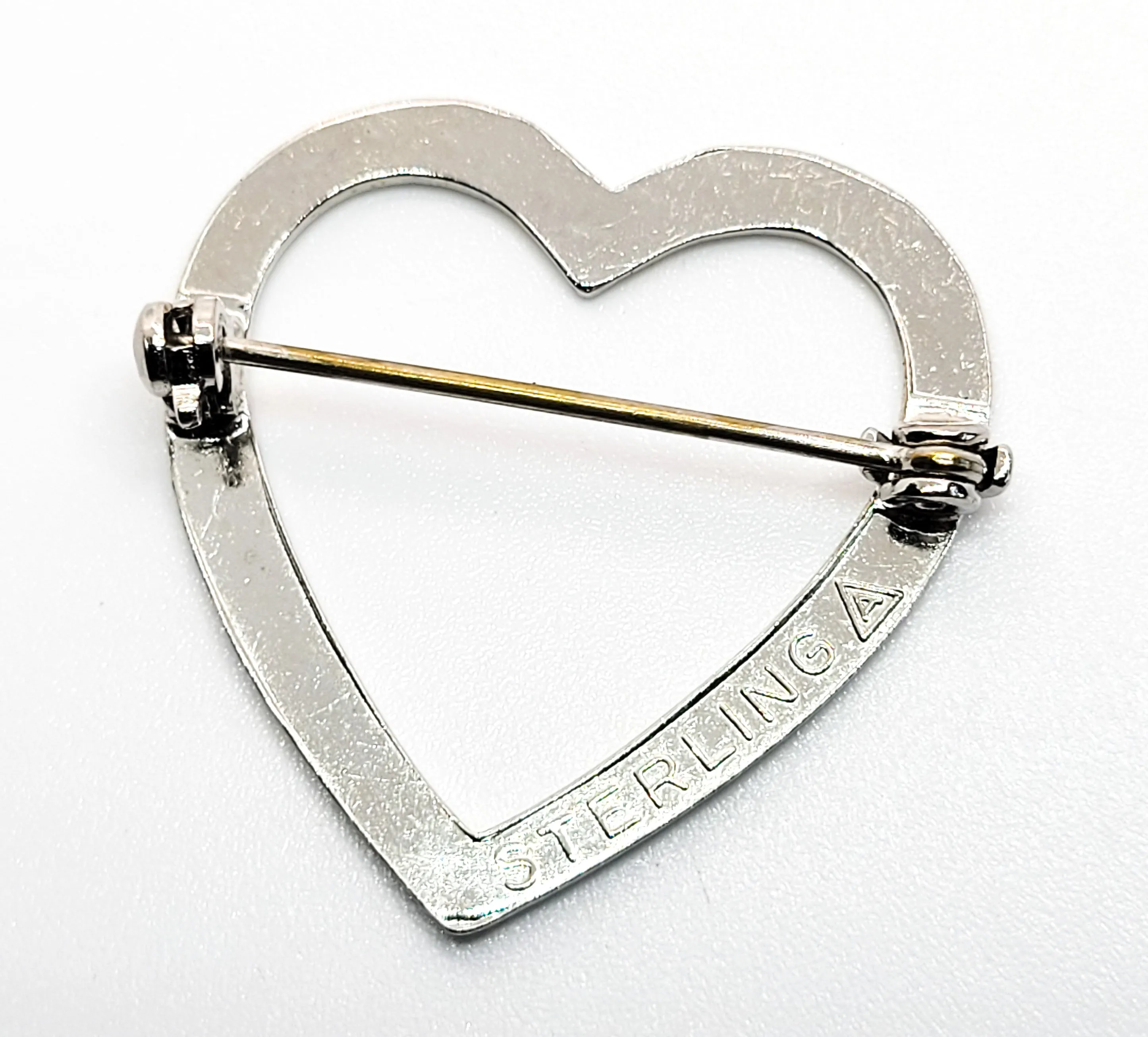 Bernard Abel & Co RI etched sterling silver open heart brooch 925