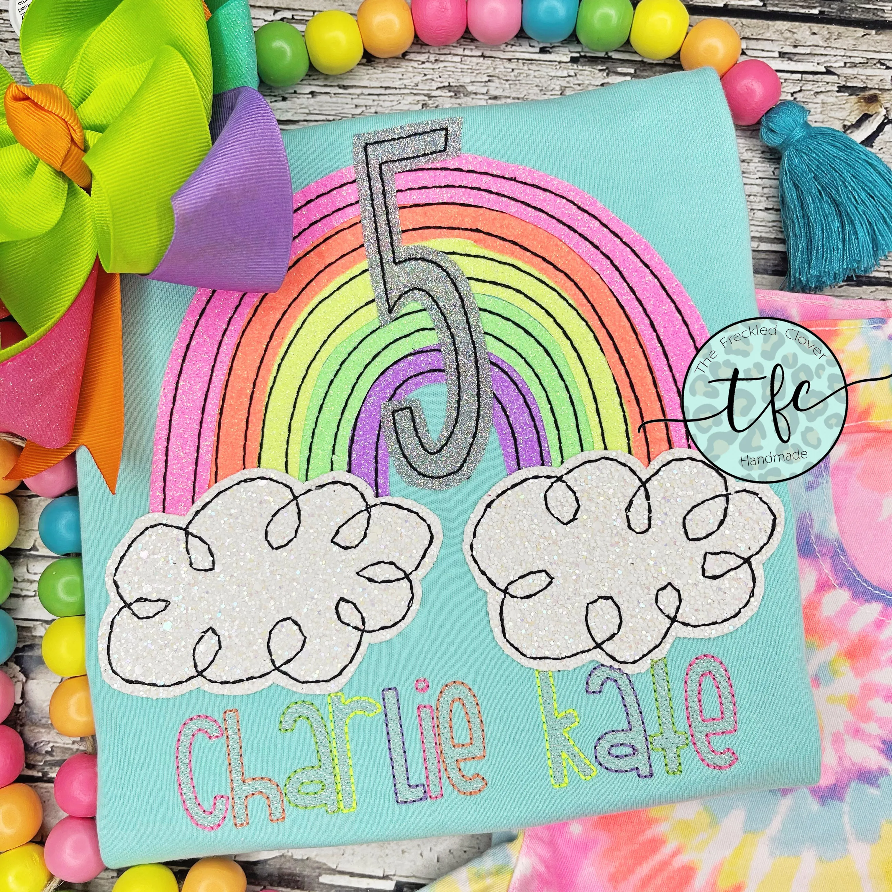 {Birthday Rainbow} applique tee *color options