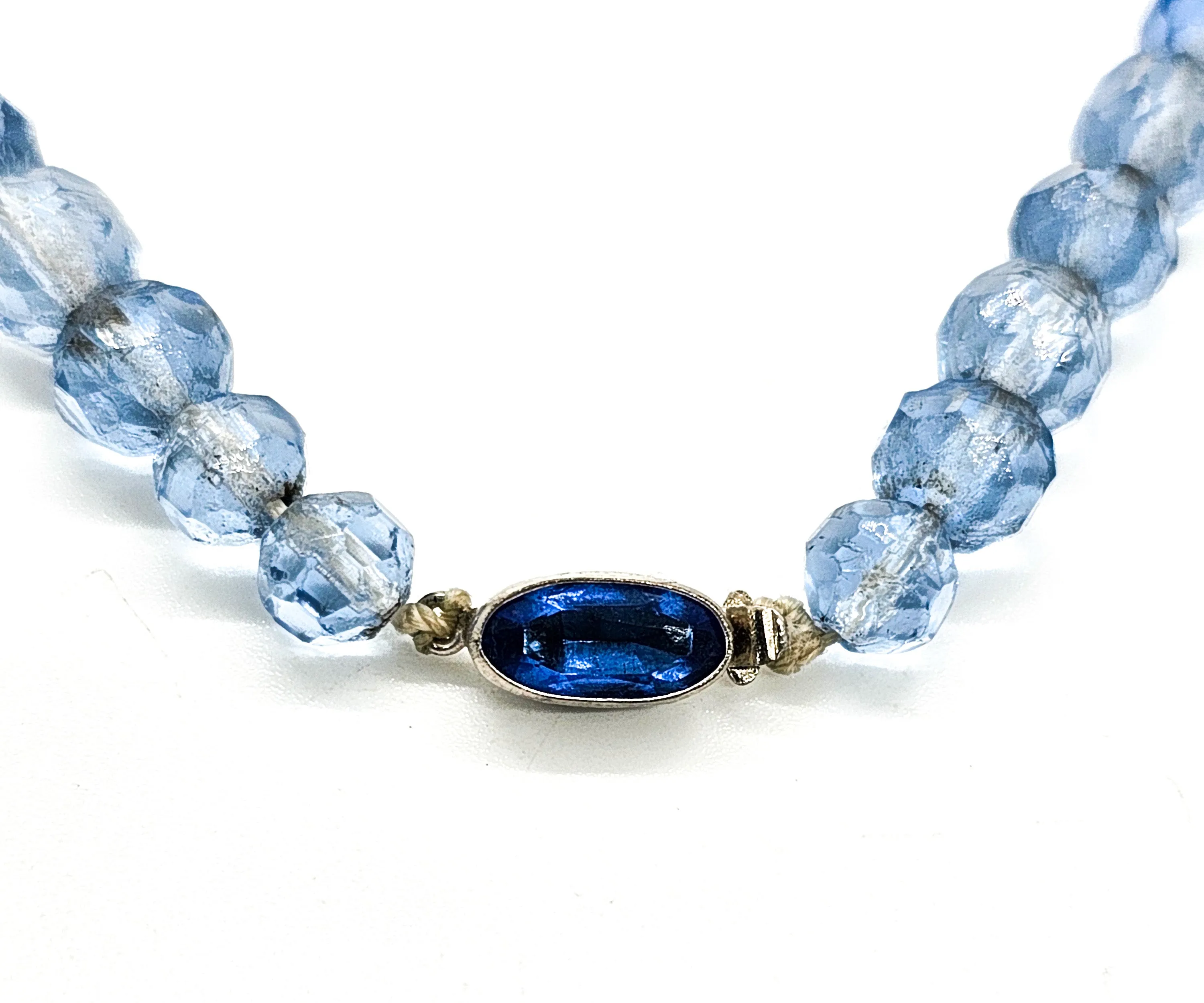 Blue Austrian crystal Czechoslovakia signed Czech glass vintage beaded necklace
