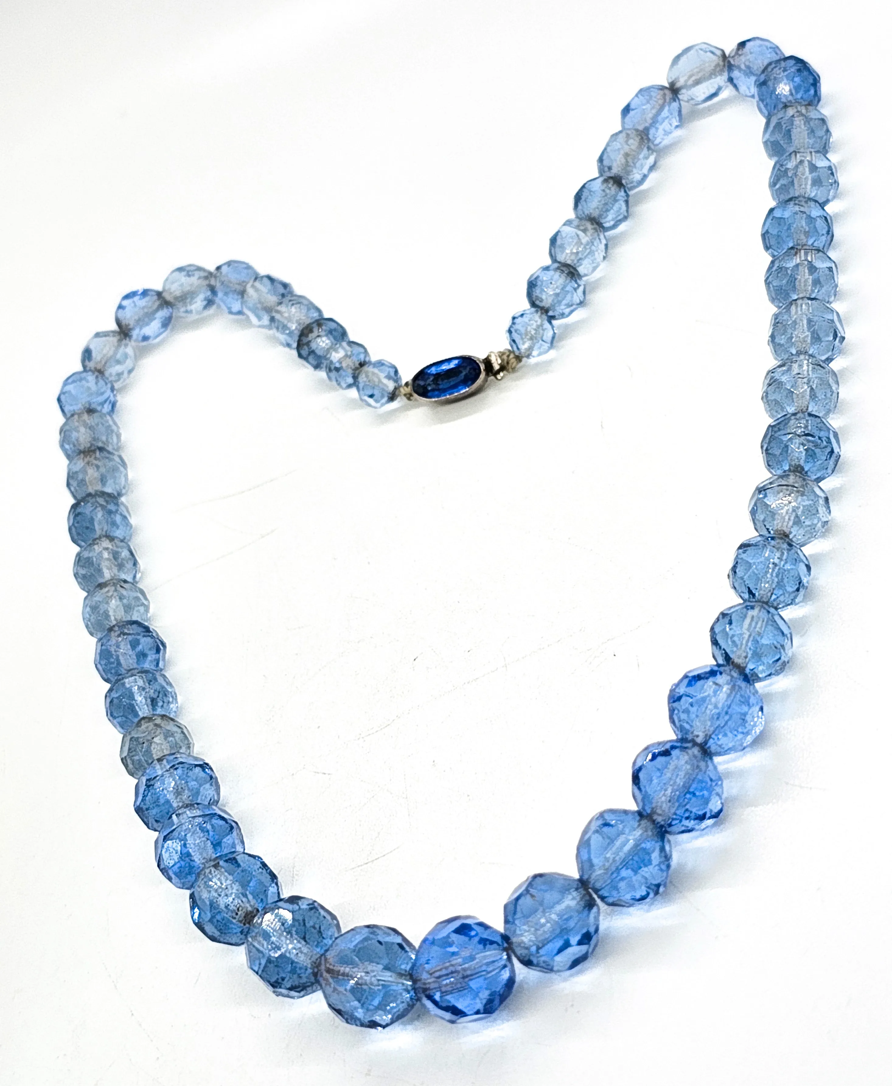 Blue Austrian crystal Czechoslovakia signed Czech glass vintage beaded necklace
