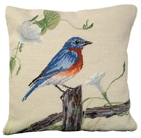 Blue Bird on a Fence Decorative Pillow