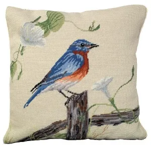 Blue Bird on a Fence Decorative Pillow