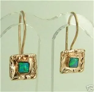 Blue Opal Earrings 9k Yellow Gold Unique Art Handmade Hadar Designers (I e127)