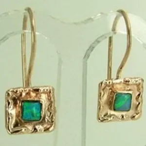 Blue Opal Earrings 9k Yellow Gold Unique Art Handmade Hadar Designers (I e127)