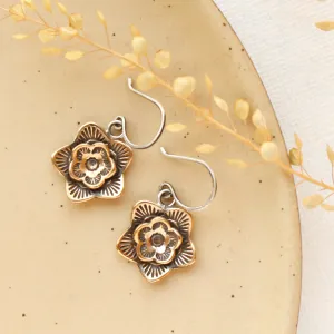 Bronze Layered Cactus Flower Earrings